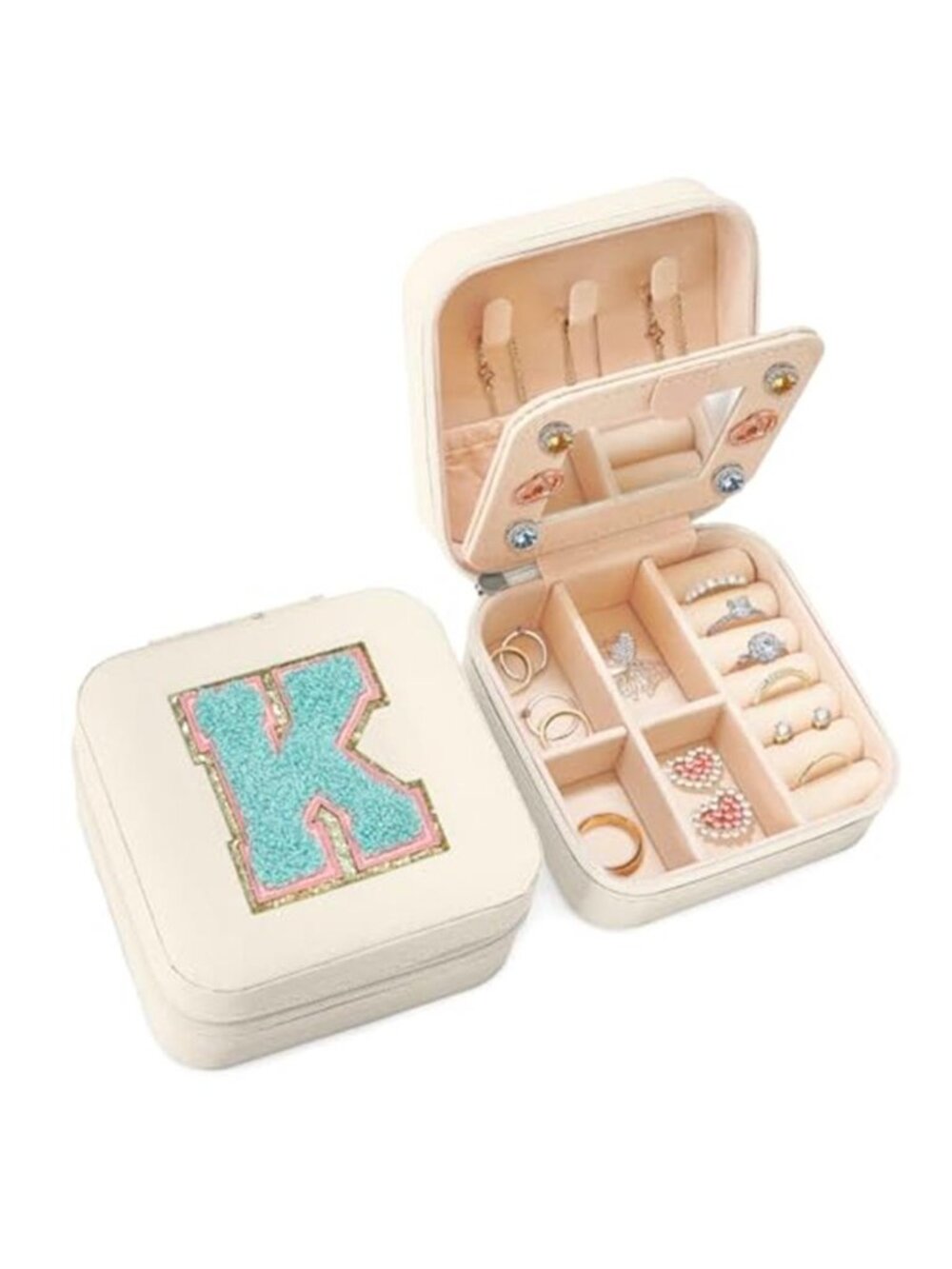 Personalized Jewelry Box Initial K Monogram Travel Organizer Gift Girls Women